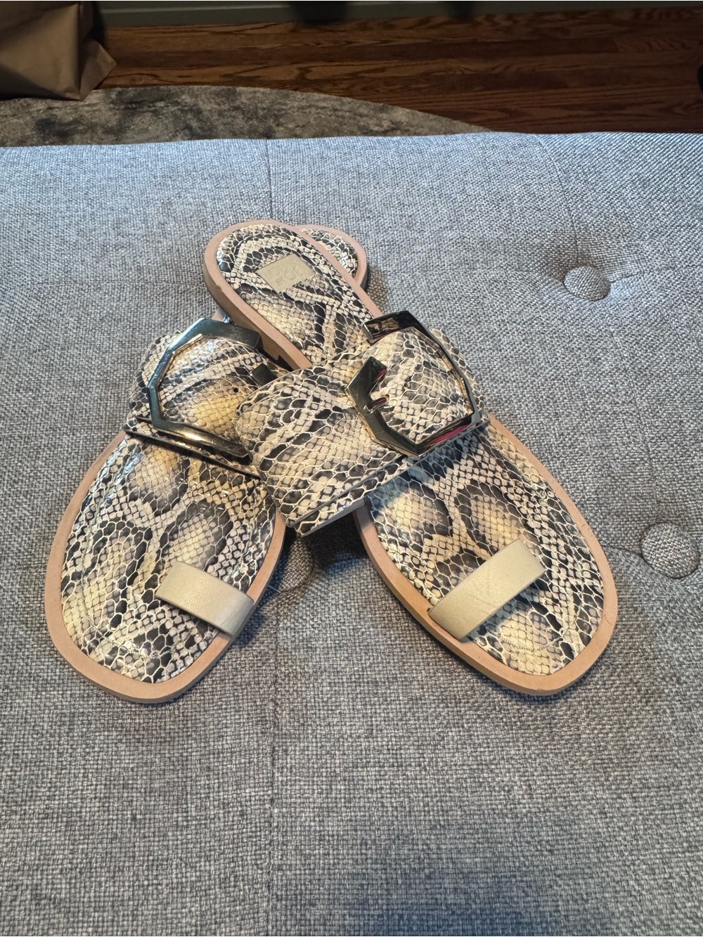 Louise et Cie Snake-Print Slide Sandals in Beige, Black and Cream